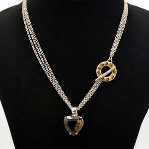 David Sigal Necklace 925 Sterling Silver Smoky Quartz Heart Toggle Leopard
